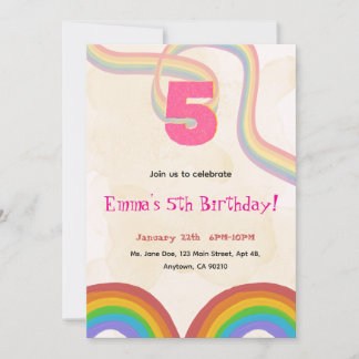 Editable Rainbow Sequin 5th Birthday invitation Inbjudningar