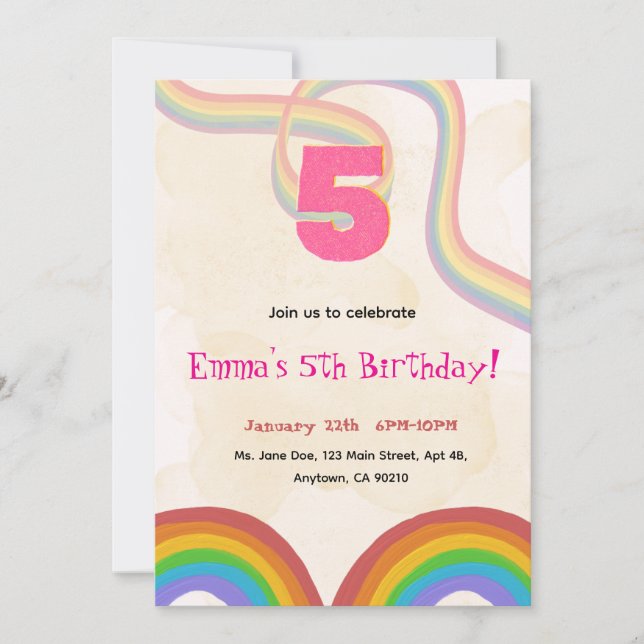 Editable Rainbow Sequin 5th Birthday invitation Inbjudningar (Framsida)