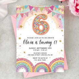 Editable Rainbow Sequin 6th Birthday Invitation Inbjudningar