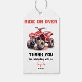 Editable Red ATV Wheeler Bike Birthday Presentetikett