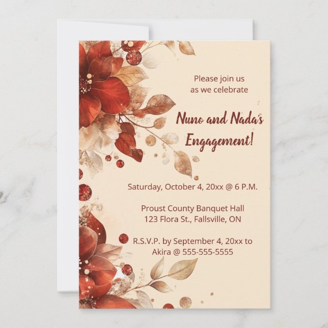 Editable Red Autumn Flowers Engagement Inbjudningar (Framsida)
