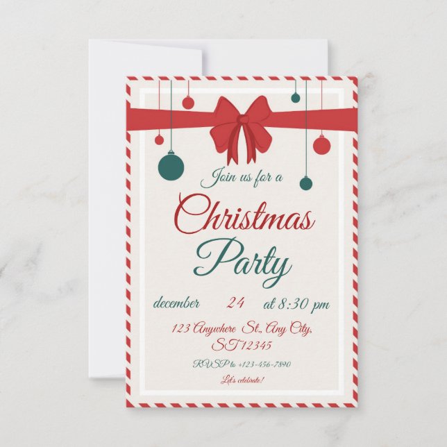 Editable Red Bow Holiday Gathering Invitation  Inbjudningar (Framsida)