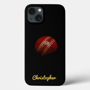 Editable Red Cricket Boll med Namn iPhone13 Fodral