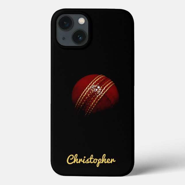 Editable Red Cricket Boll med Namn iPhone13 Fodral (Baksida)