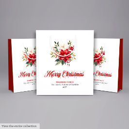 Editable Red Poinsettia Vintage Style Gift Bag