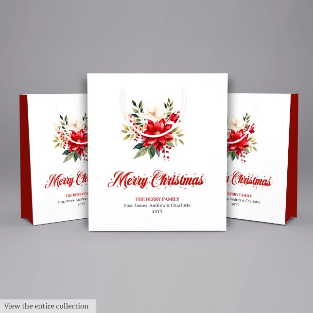 Editable Red Poinsettia Vintage Style Gift Bag (Editable Red Poinsettia Vintage Style Gift Bag

)