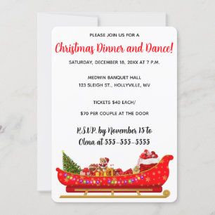 Editable Red Santas Sleigh jul Party Inbjudningar