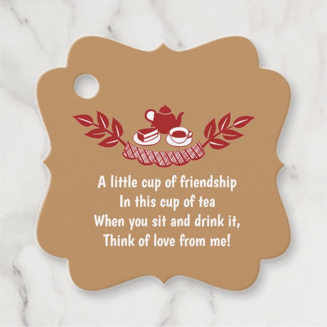 Editable Red Tea Time Silhouette Tea Bag Dikt Gåvor Etiketter (Framsida)