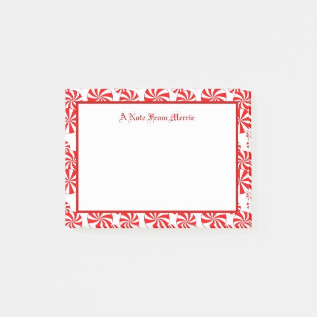 Editable Red White Peppermint Mönster Helgdag Post-it Block (Framsida)