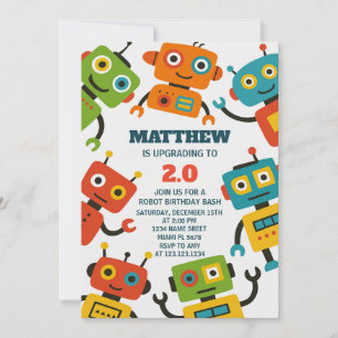 Editable Robot Birthday Inbjudan