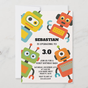Editable Robot Födelsedagsfest inbjudan