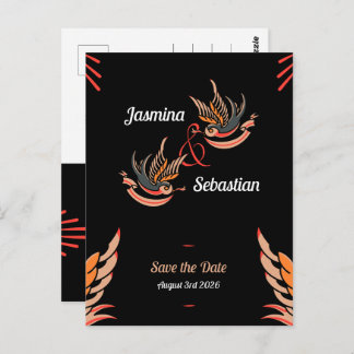 Editable Rockabilly Sväljer Bröllop spara datum Vykort