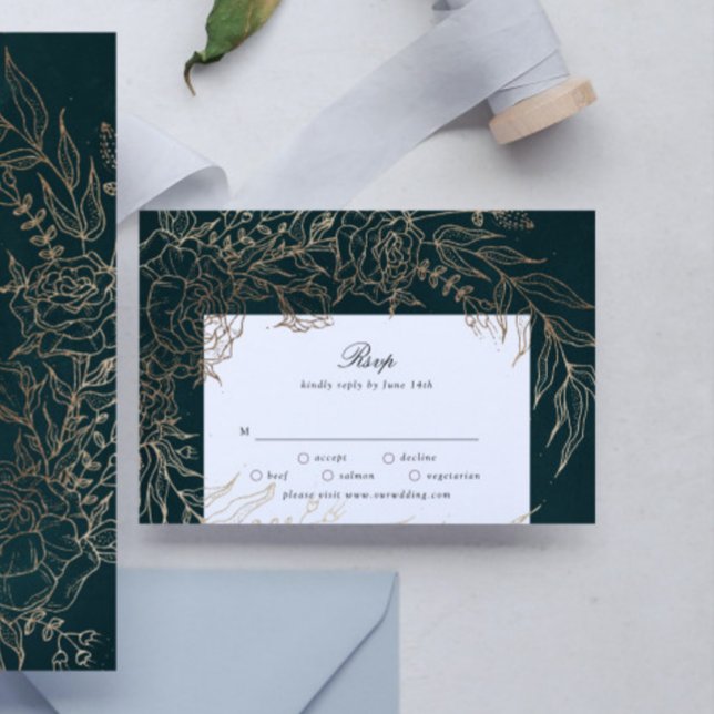 Editable Romantic Flower Wandeald Gold Foil OSA Kort (RSVP showcasing suite - additional items (bought separately))