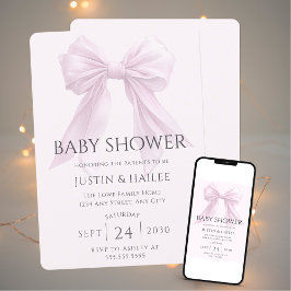 Editable Rosa Bow Girl Coquette Baby Shower Inbjudningar