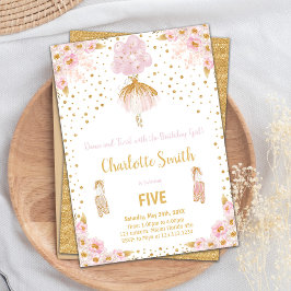 Editable Rosa Glitter Ballerina Birthday Inbjudningar