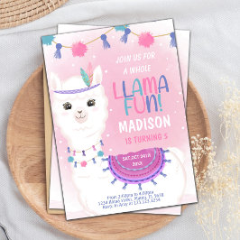 Editable Rosa & Lila Llama Birthday Inbjudningar