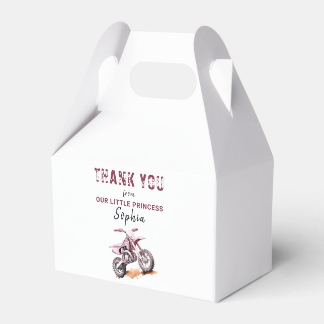 Editable Rosa Motorcykel Dirt Bike Birthday Presentaskar (Framsidan Sidan)