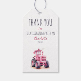 Editable Rosa Tractor Birthday Tack Märkre Presentetikett