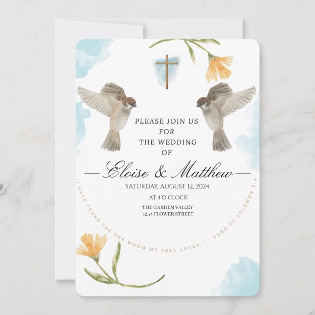 Editable Rustic Birds Wedding bjudande Inbjudningar (Framsida)