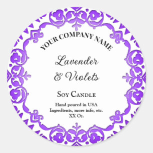 Editable Rustic Lila Blommigt Vintage Candle Runt Klistermärke