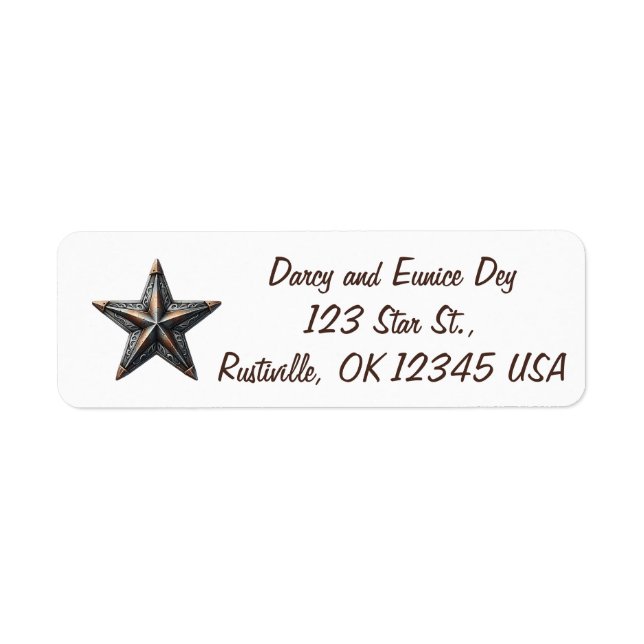 Editable Rustic Star Return Address Returadress Etikett (Framsidan)