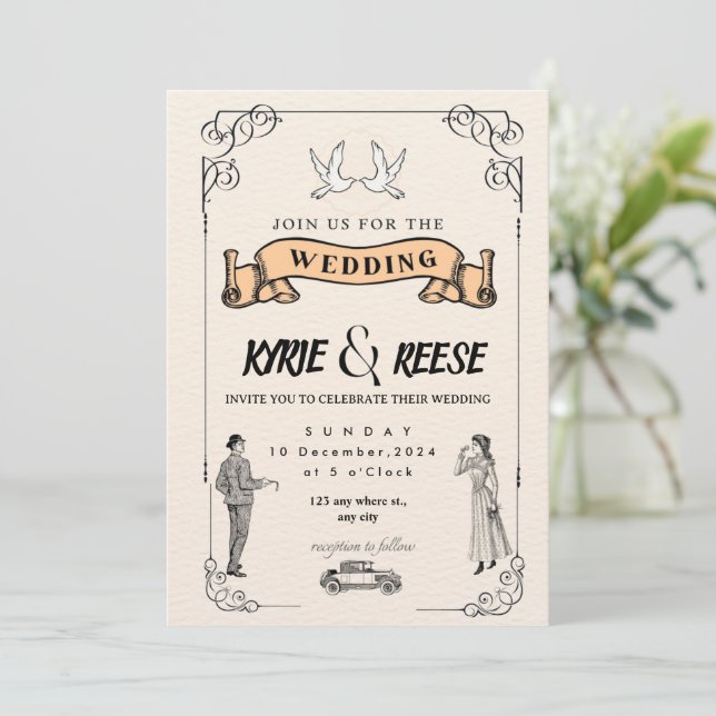 Editable Rustic Wedding Invitation Set & RSVP Bund Inbjudningar (Stående Fram)