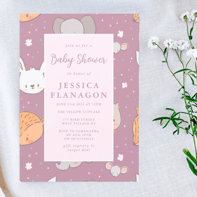 Editable Safari Animal Jungle Rosa Baby Shower Inbjudningar (Skapare uppladdad)