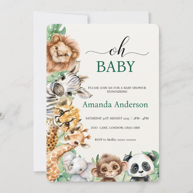 Editable Safari Baby Shower Invitation Template Inbjudningar (Framsida)