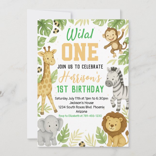 Editable Safari Birthday-inbjudan Inbjudningar (Framsida)