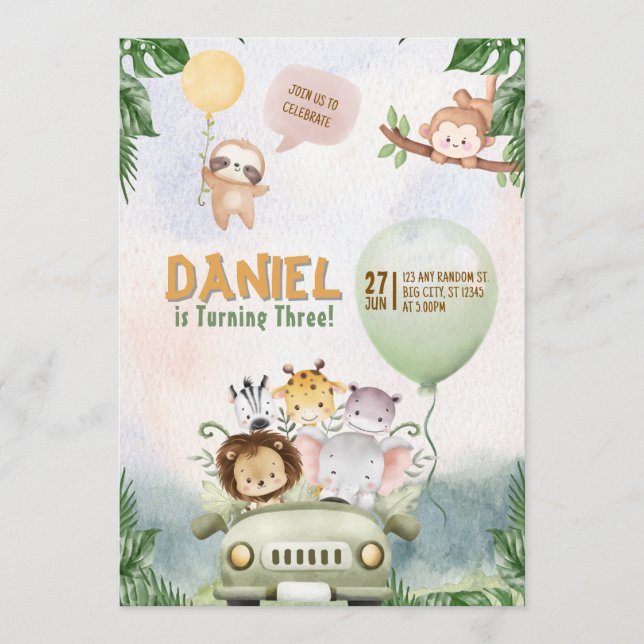 Editable Safari Birthday Invitation Inbjudningar (Framsida)