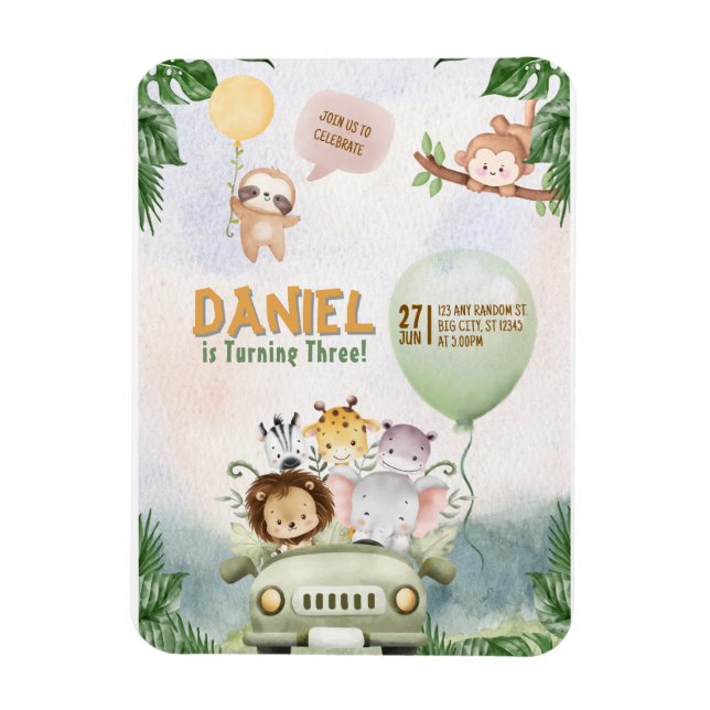 Editable Safari Birthday Invitation Magnet (Vertikal)