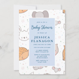 Editable Safari Jungle Animal Blue Baby Shower Inbjudningar