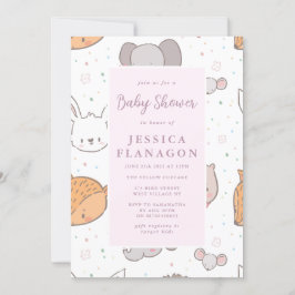 Editable Safari Jungle Animal Rosa Baby Shower Inbjudningar
