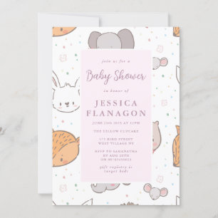 Editable Safari Jungle Animal Rosa Baby Shower Inbjudningar