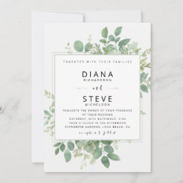 Editable Sage Green Botanical Frame Wedding Inbjudningar