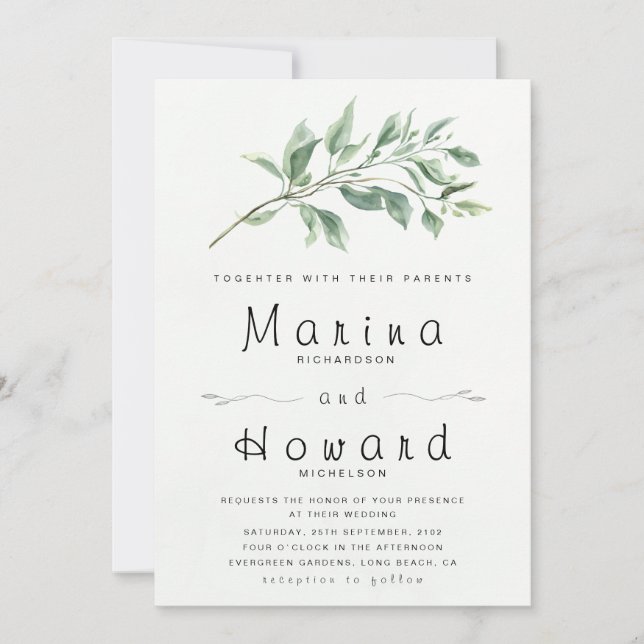 Editable Sage Green Botanical Wedding Invitation  Inbjudningar (Framsida)