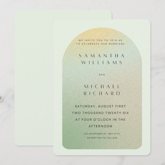 Editable Sage Green Modern Wedding Invite | Elegan Inbjudningar (Fram/baksida)