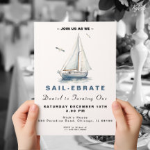 Editable Sail-Ebrate Sailboat Birthday Inbjudan