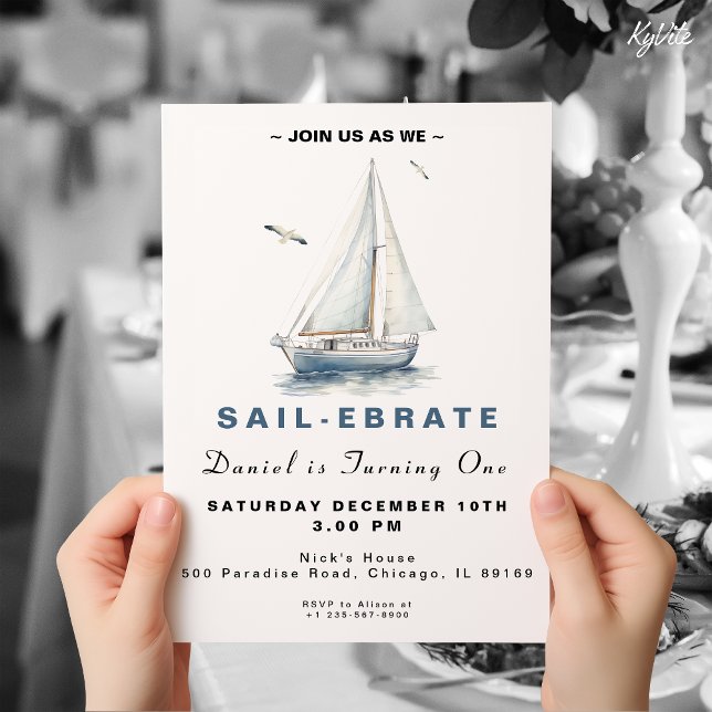 Editable Sail-Ebrate Sailboat Birthday Inbjudan (Skapare uppladdad)