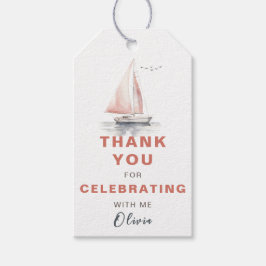 Editable Sailboat Birthday Girl Märkre-Rosa Tack Presentetikett