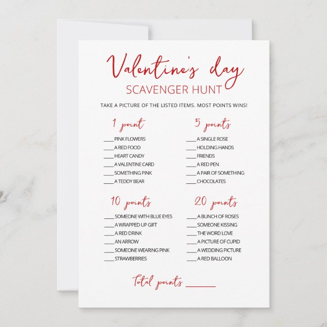 Editable Scavenger Hunt Valentine Day-kort Inbjudningar (Framsida)