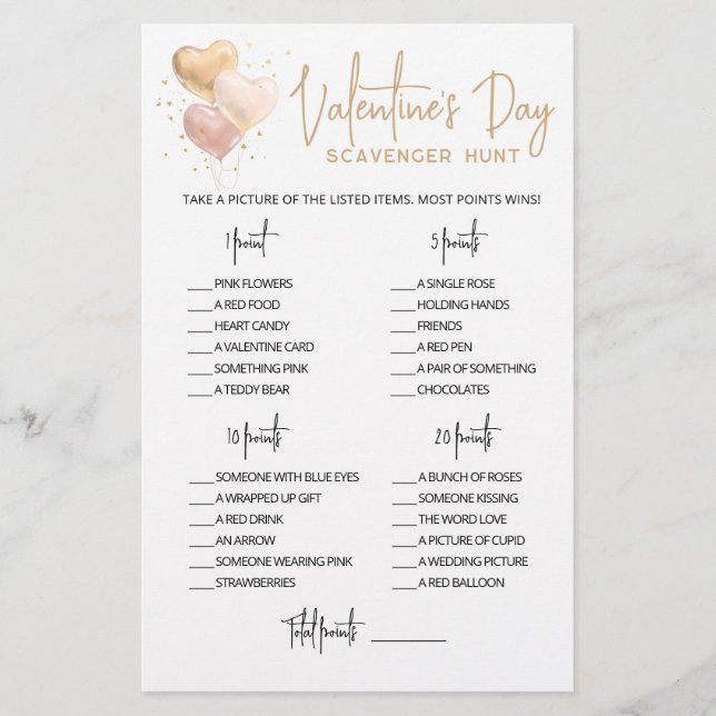 Editable Scavenger Hunt Valentine Day-spel (Framsida)