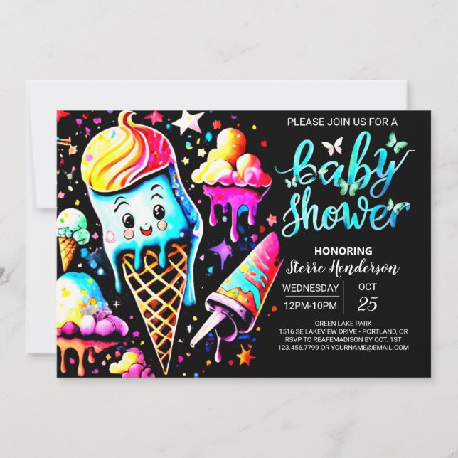 Editable Scoop Ice Cream Boy Shower Inbjudningar (Framsida)