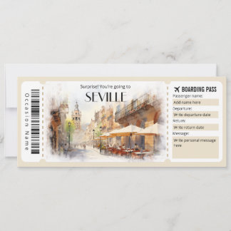 Editable Sevilla Boarding Pass Flygplan biljett Inbjudningar