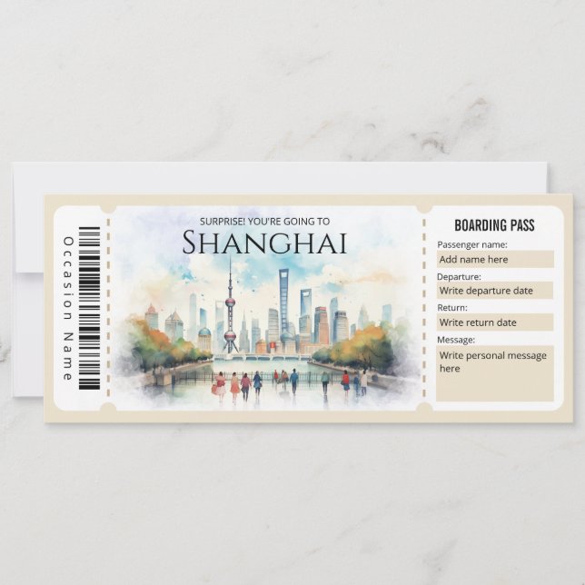 Editable Shanghai Flygplan Boarding Pass Biljett Inbjudningar (Framsida)