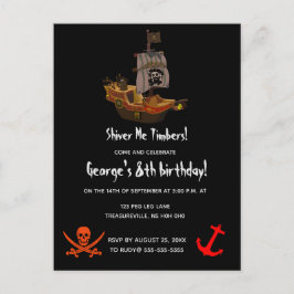Editable Shiver Me Timbers Pirat Birthday Inbjudan Vykort