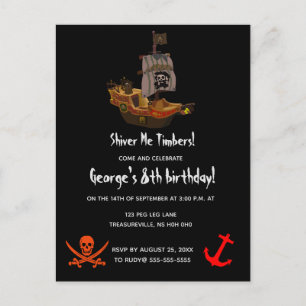Editable Shiver Me Timbers Pirat Birthday Inbjudan Vykort