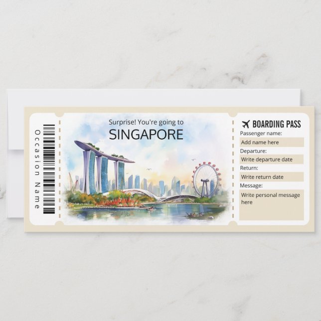 Editable Singapore Flygplan biljett, Singapore Res Inbjudningar (Framsida)