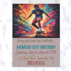Editable Skateboarder Birthday Inbjudningar