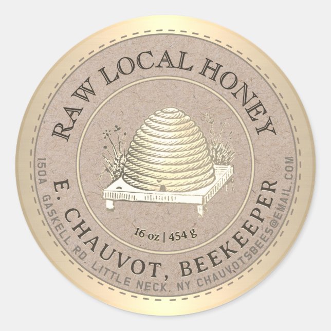 Editable Skep honey Kraft honey Burk etikett (Framsida)
